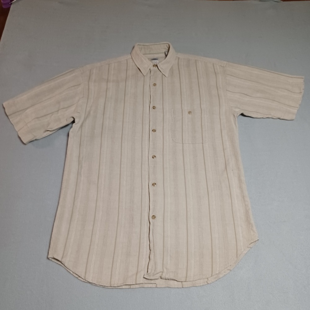 Tony Lambert Design Group Mens Medium Beige Textured Stripe Cotton SS Button Dwn - Picture 3 of 9